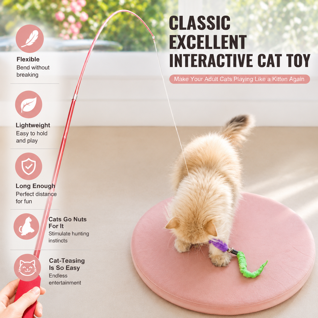 Interactive Cat Wand Toy Set - 2PCS Retractable Wand Toy and 9PCS Cat Feather Toys Refills