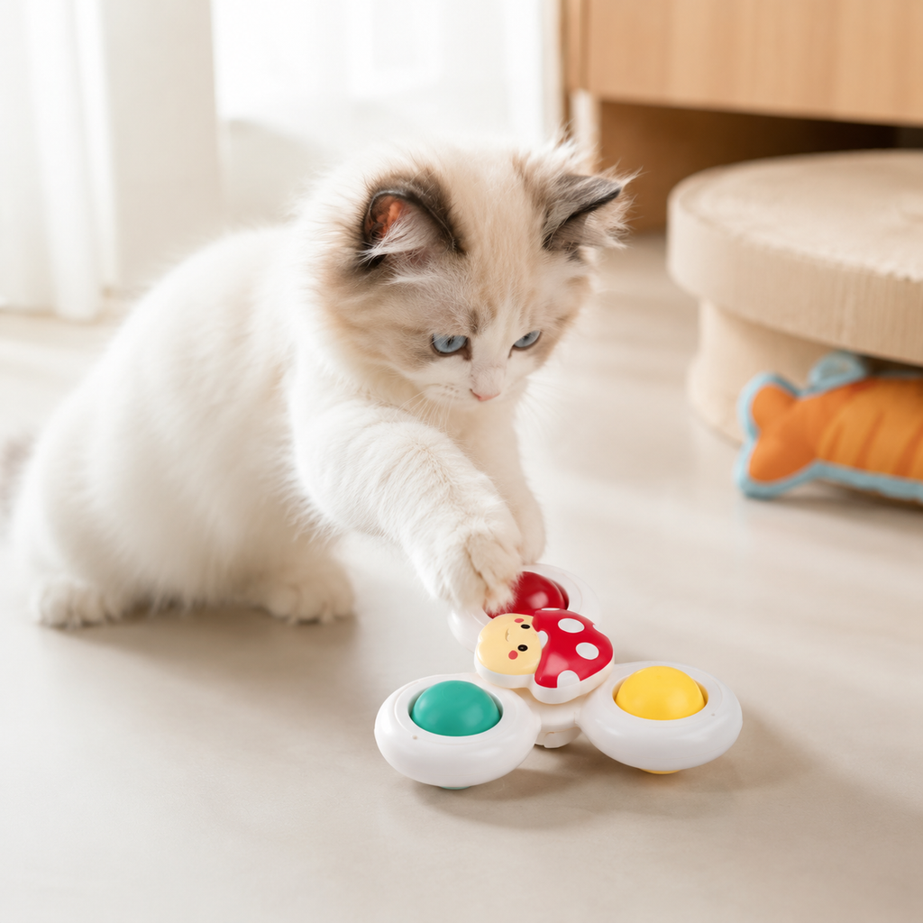 Interactive Suction Cup Cat Spinner Toy for Window & Glass | Rotating Cat Enrichment Toy