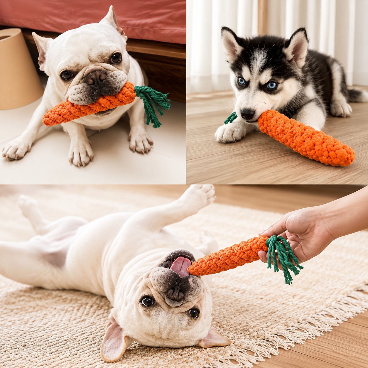 Interactive Carrot-Shaped Dog Toy with Tassel – Durable Linen Tug & Chew Toy