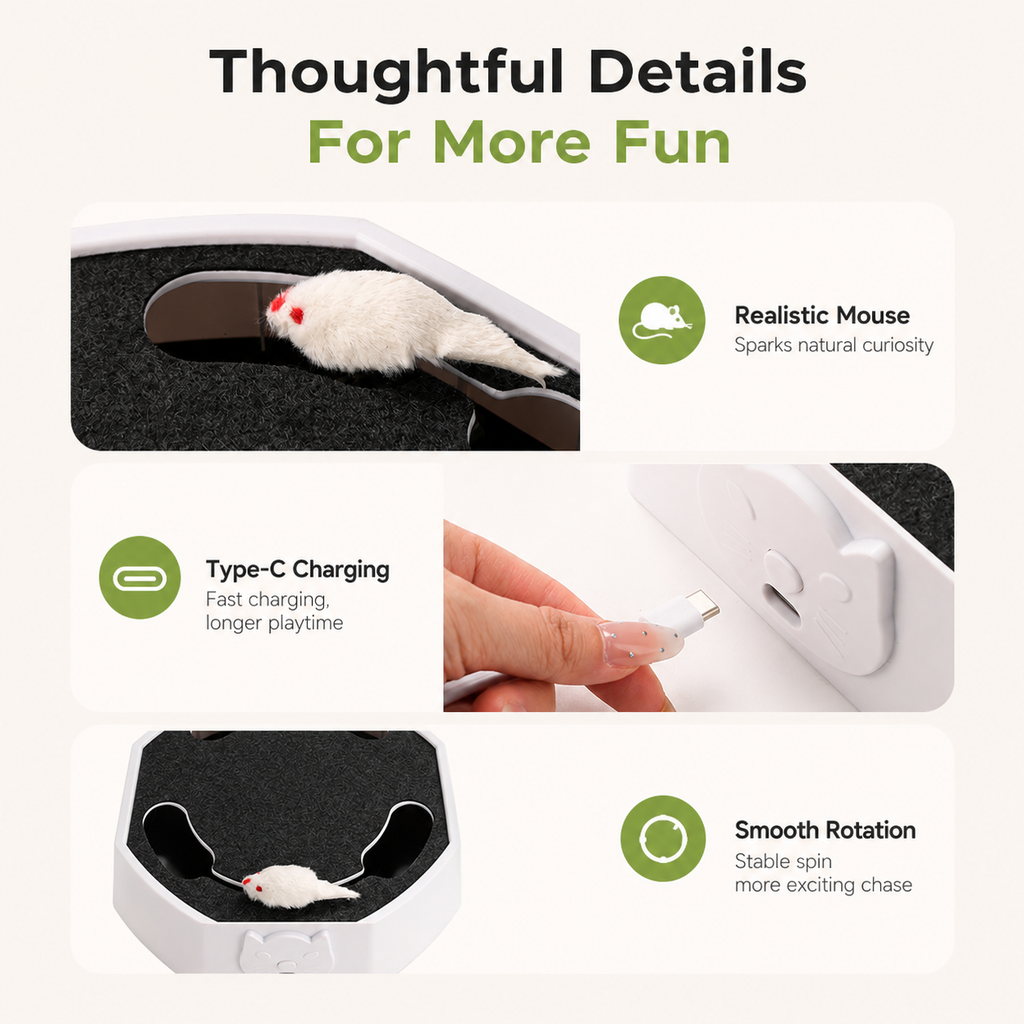 Automatic Cat Scratcher Toy with Moving Plush Mouse
