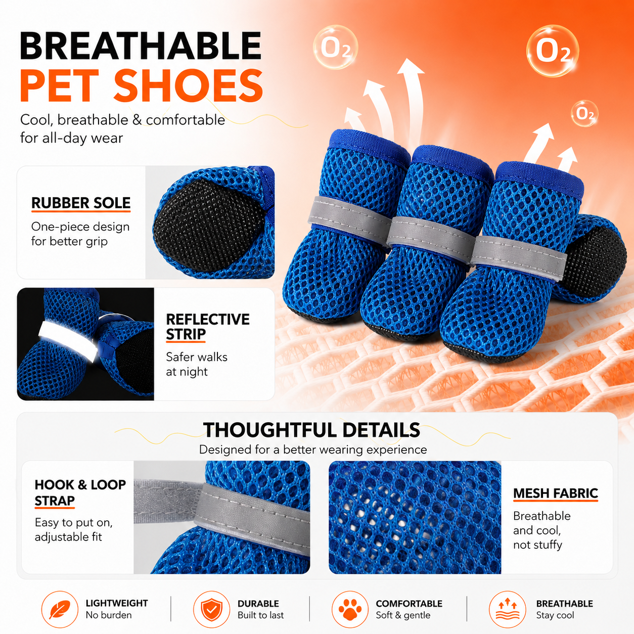Breathable Mesh Dog Shoes – Anti-Slip Reflective Summer Paw Protection Boots
