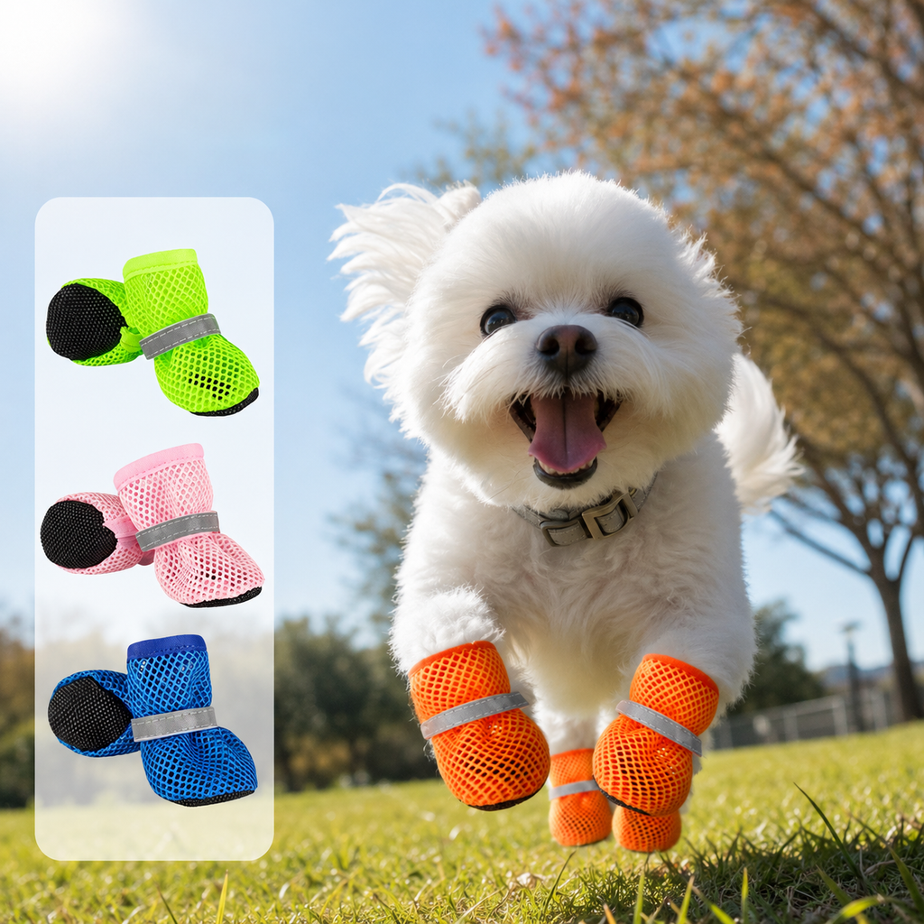Breathable Mesh Dog Shoes – Anti-Slip Reflective Summer Paw Protection Boots