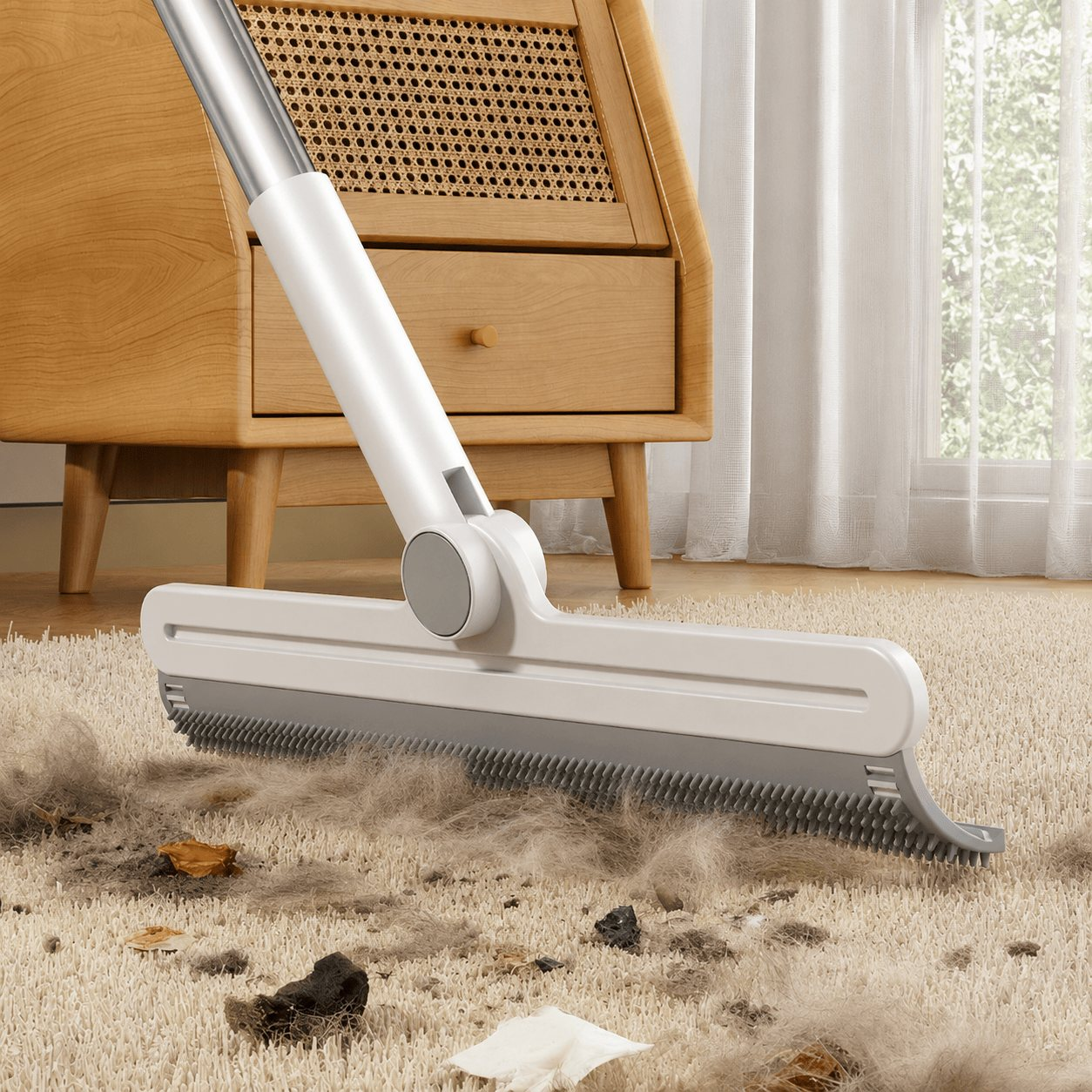 Pet Hair Remover Broom – Adjustable Carpet & Upholstery Fur Cleaner with Rotating Head