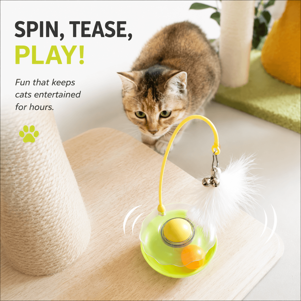 Interactive Cat Toy with Feather, Bell & Catnip