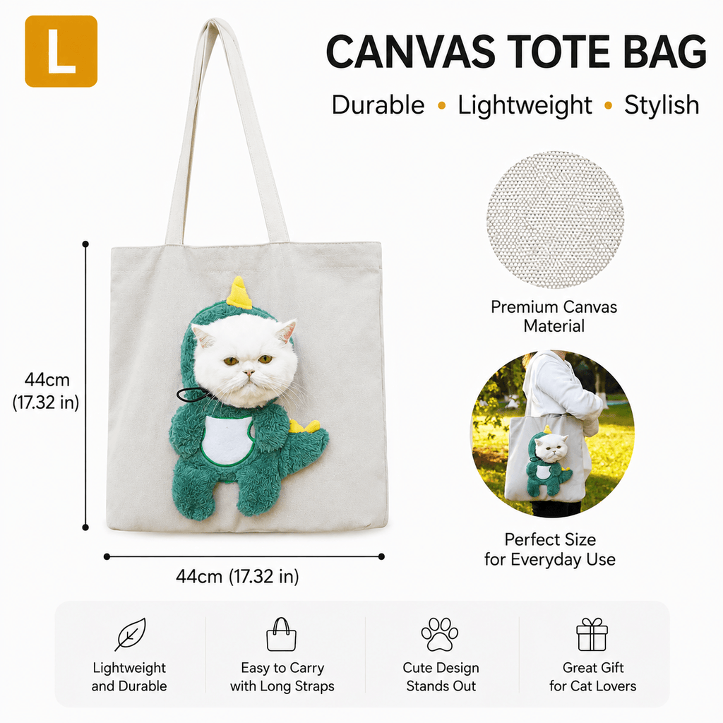 Cute Character Pet Carrier Tote Bag – Canvas Shoulder Bag for Cats & Small Dogs