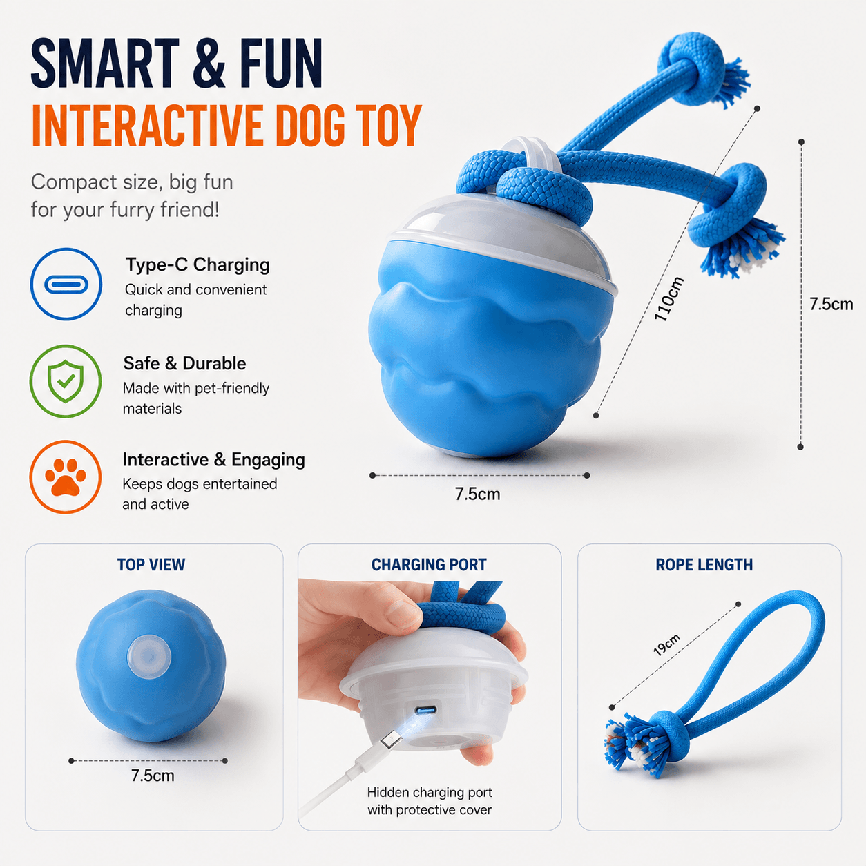 Smart Interactive Dog Ball Toy, Automatic Rolling Rope Toy Fursera