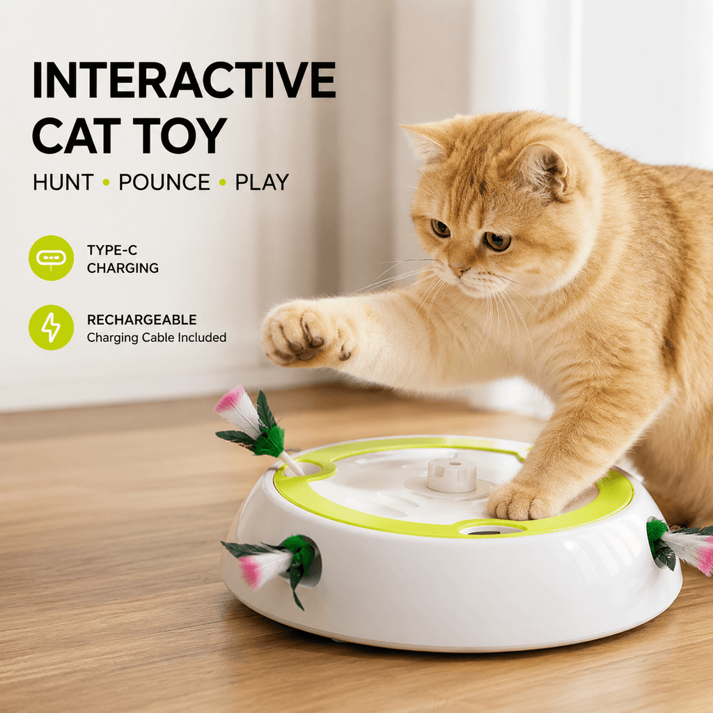 Interactive Feather Hunt Cat Toy – Rechargeable Multi-Speed Play