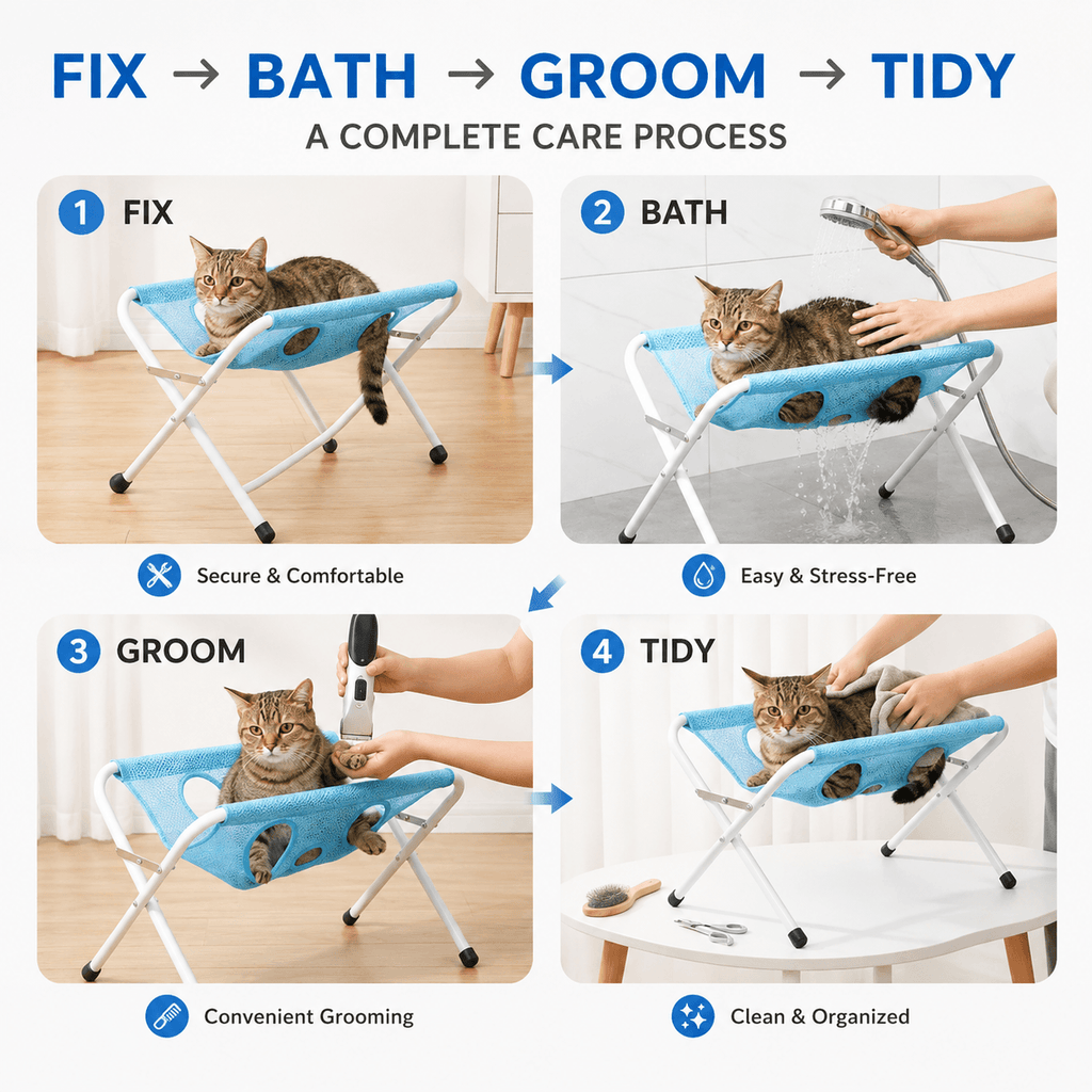 Foldable Pet Grooming Hammock Stand for Cats & Dogs