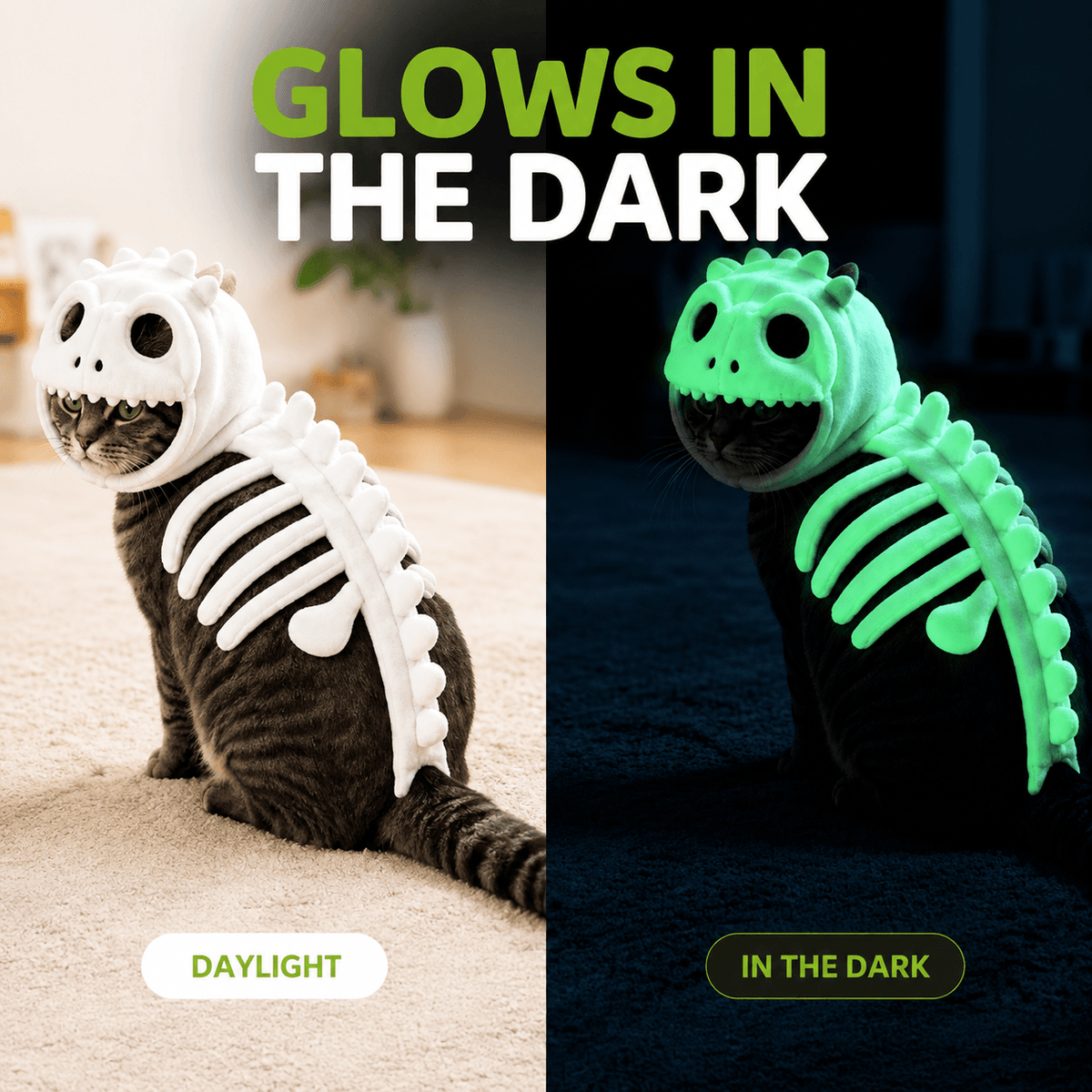 Dinosaur Skeleton Costume for Dogs & Cats | Soft Plush Halloween Pet Costume