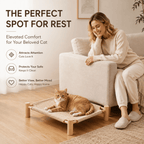 Elevated Cat Scratching Bed – Solid Wood Frame with Sisal-Style Woven Fabric