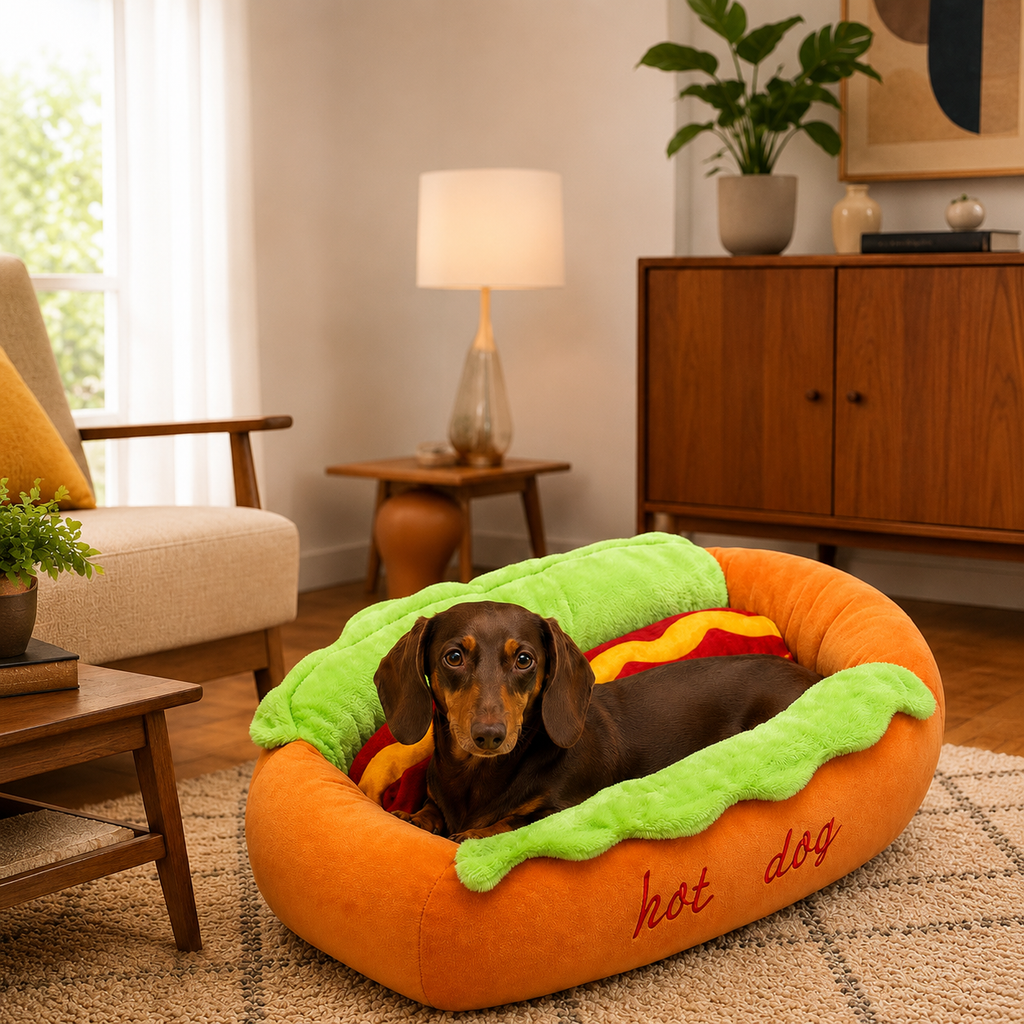 Hot Dog Dog Bed, Soft Plush Small Cute and Warm Cozy Food Dog Cat Bed