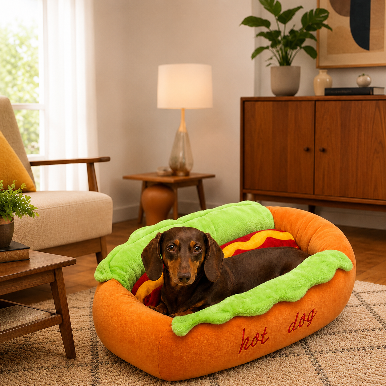Hot Dog Dog Bed, Soft Plush Small Cute and Warm Cozy Food Dog Cat Bed
