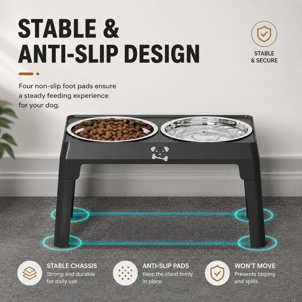 5-Height Adjustable Elevated Dog Bowls