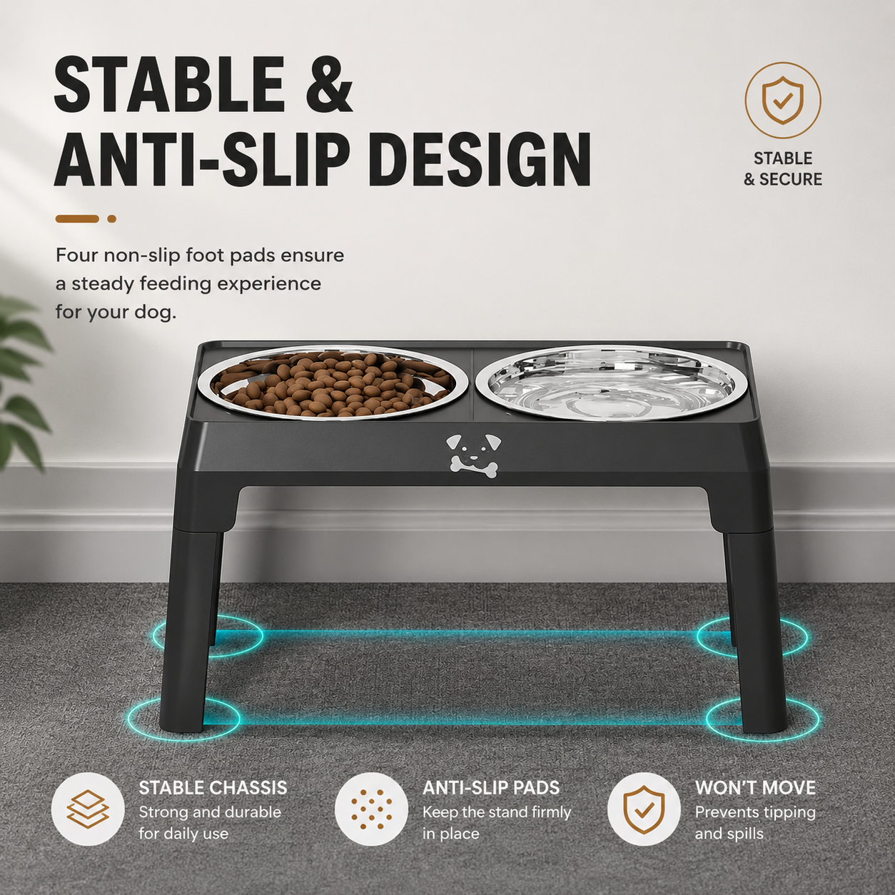 5-Height Adjustable Elevated Dog Bowls