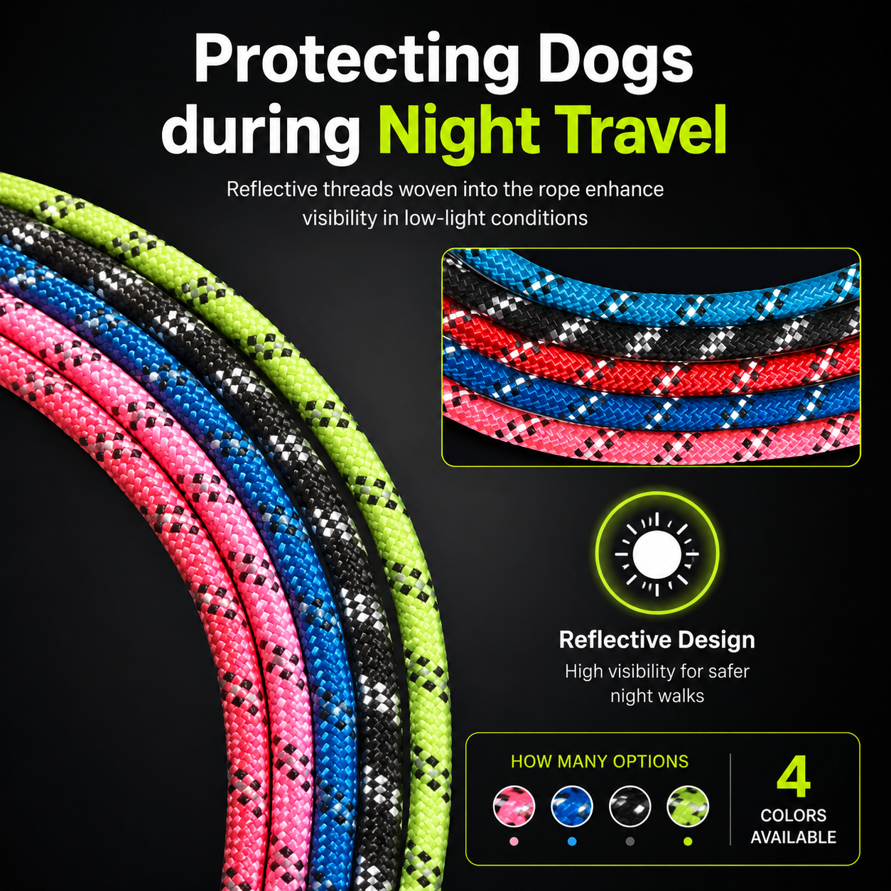 Reflective Nylon Dog Leash with Soft Padded Handle