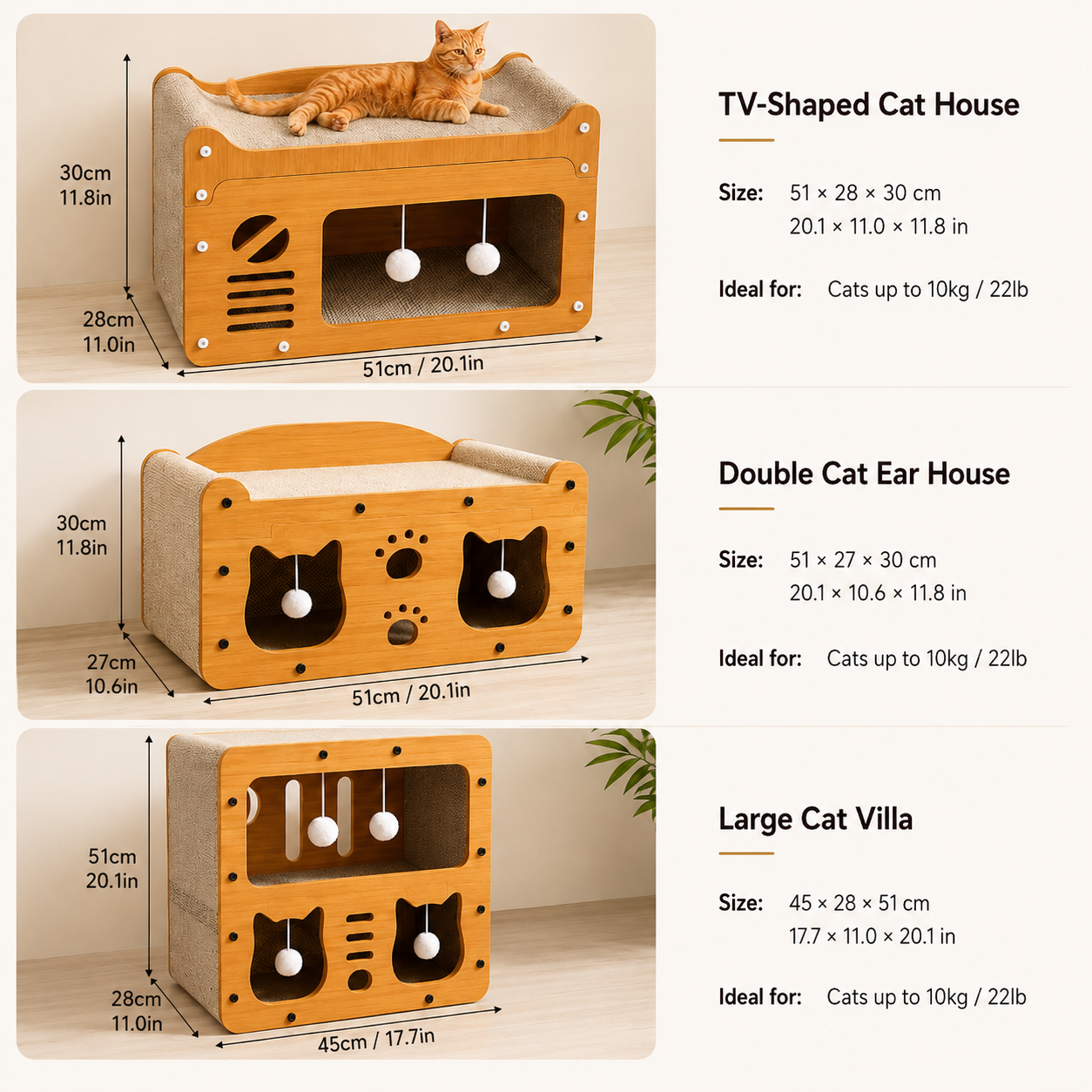 Wooden Cat Scratcher Bed for Indoor Cats