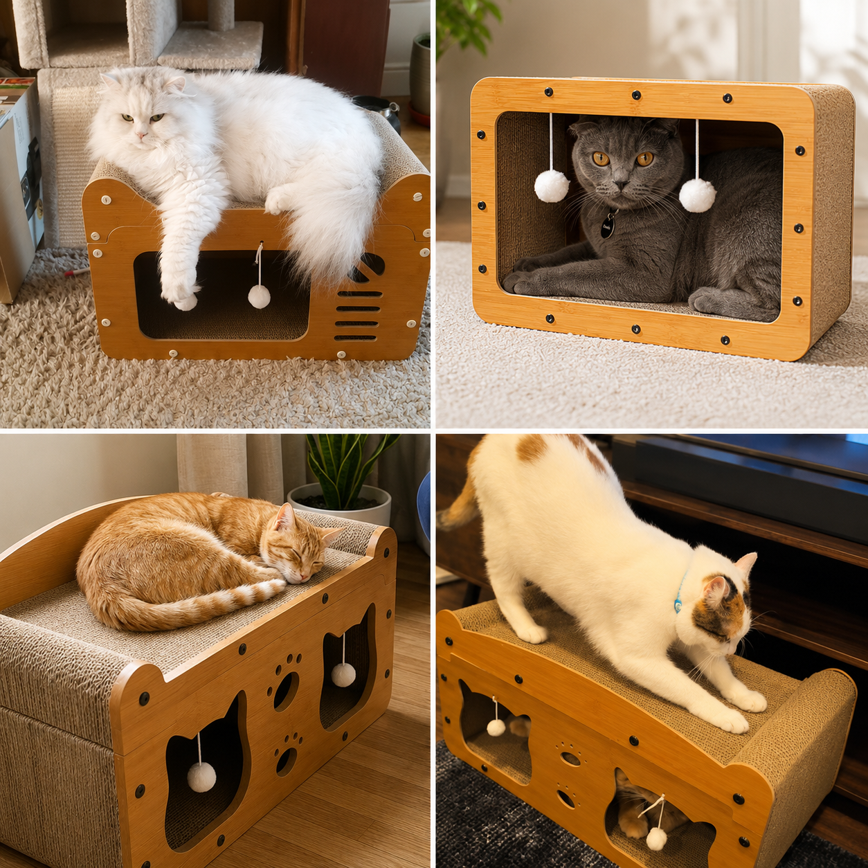 Wooden Cat Scratcher Bed for Indoor Cats