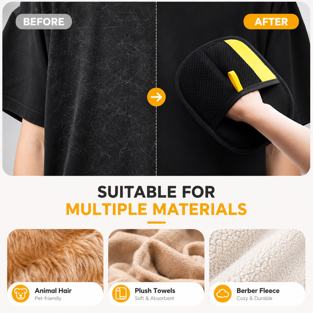 Pet Hair Removal Glove with Dual-Sided Electrostatic Bristles