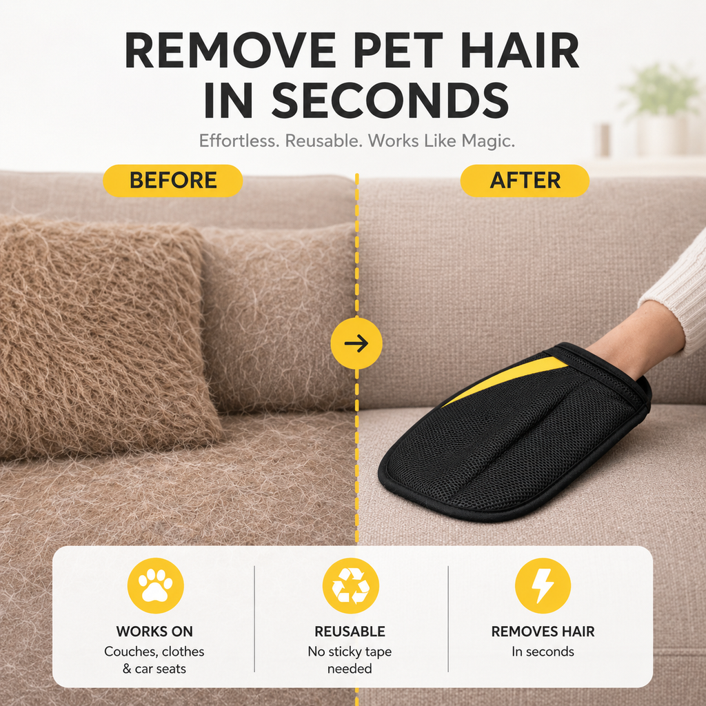 Pet Hair Removal Glove with Dual-Sided Electrostatic Bristles