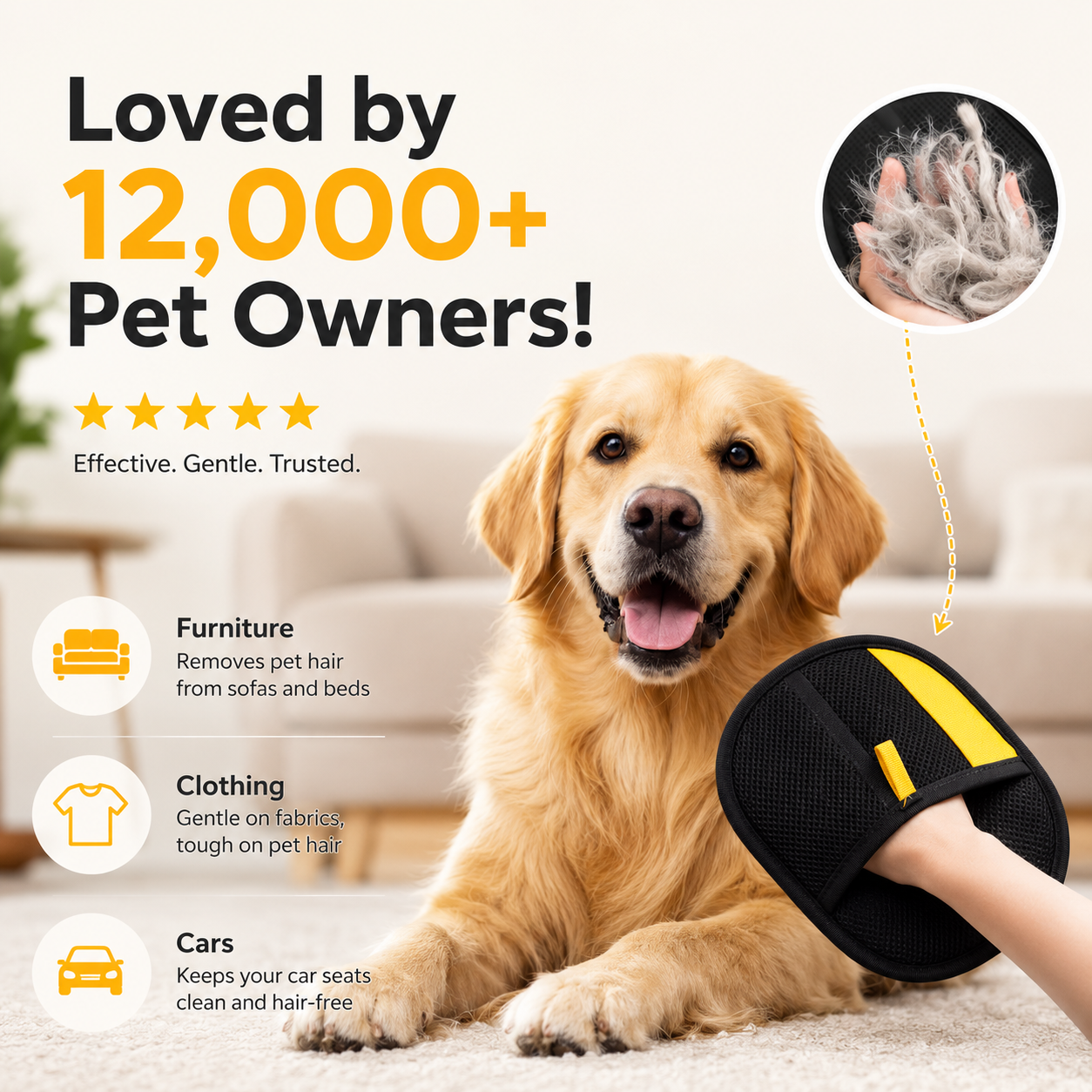 Pet Hair Removal Glove with Dual-Sided Electrostatic Bristles