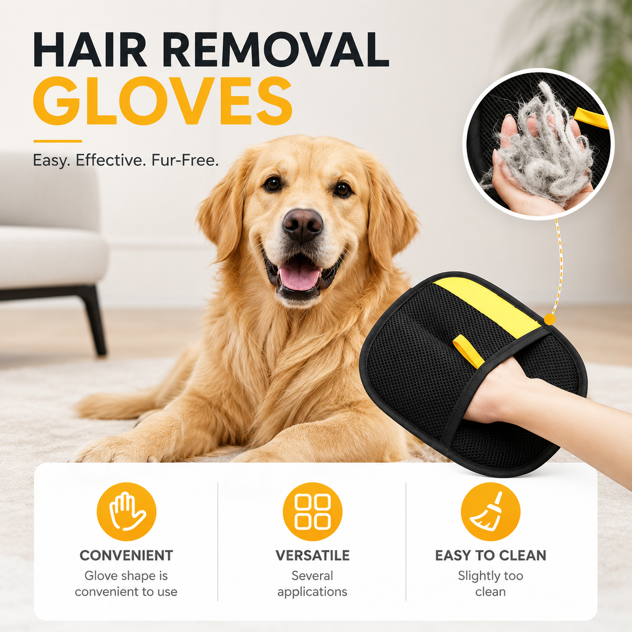 Pet Hair Removal Glove with Dual-Sided Electrostatic Bristles