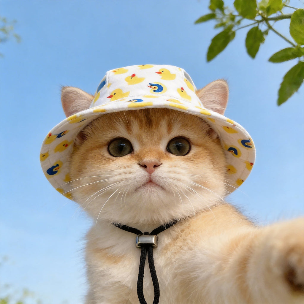 Cute Pet Sun Hat – Adjustable Outdoor Bucket Hat for Dogs & Cats