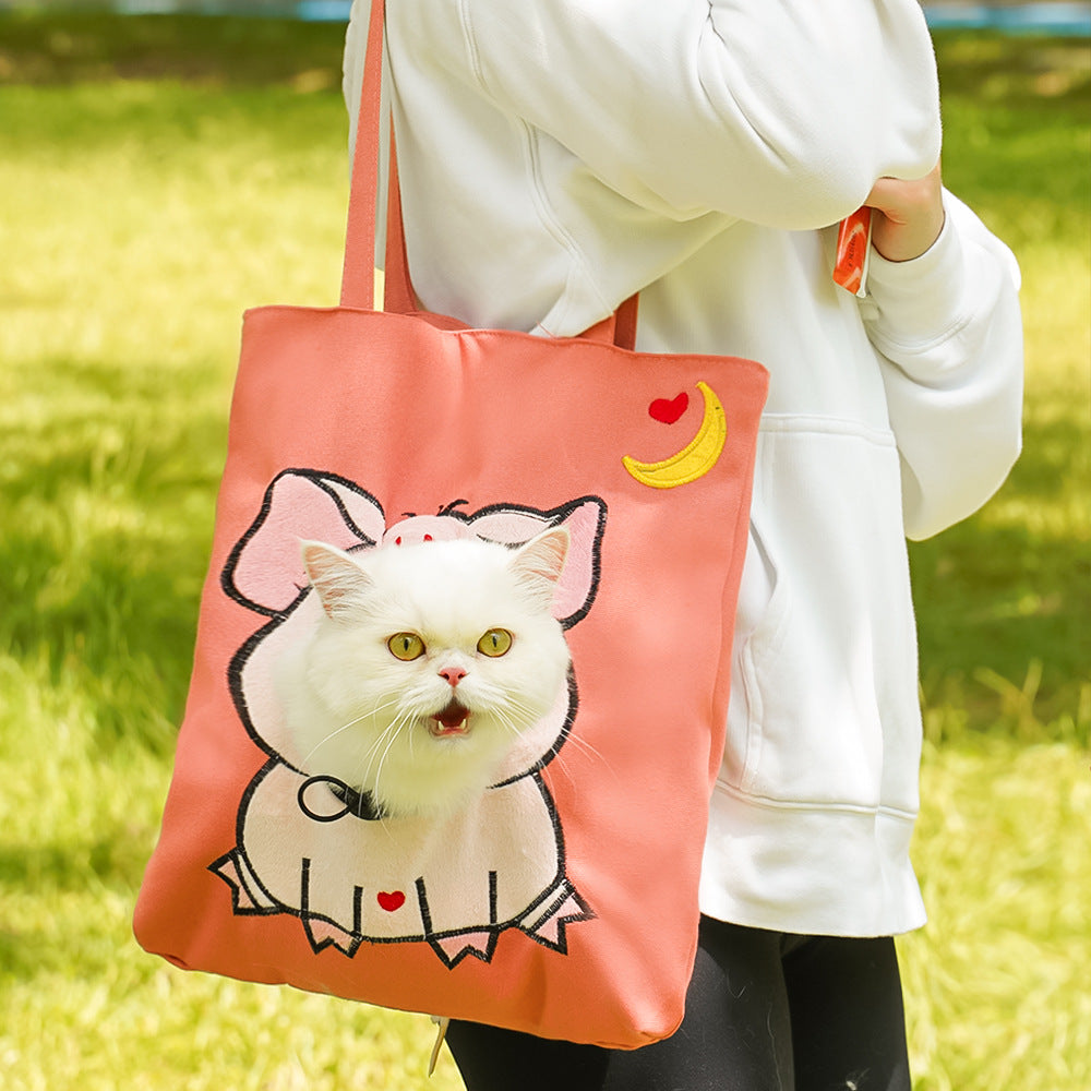 Cute Character Pet Carrier Tote Bag – Canvas Shoulder Bag for Cats & Small Dogs