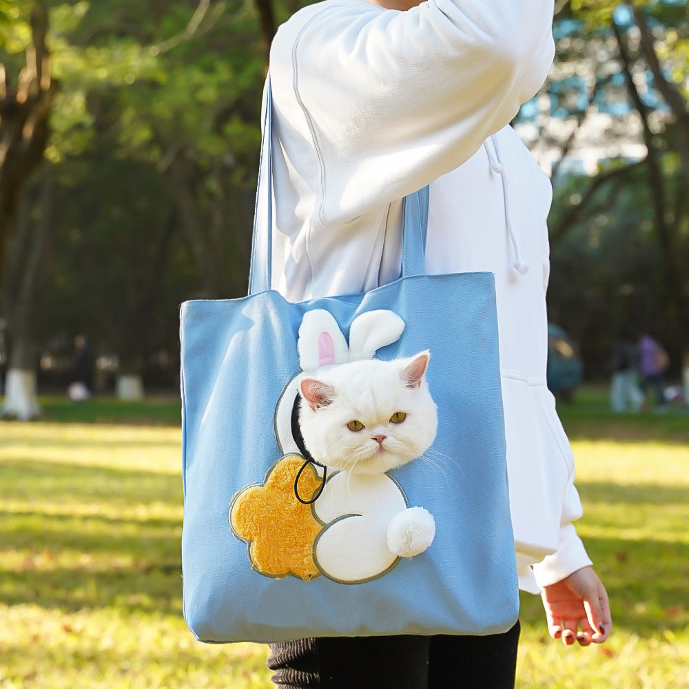 Cute Character Pet Carrier Tote Bag – Canvas Shoulder Bag for Cats & Small Dogs