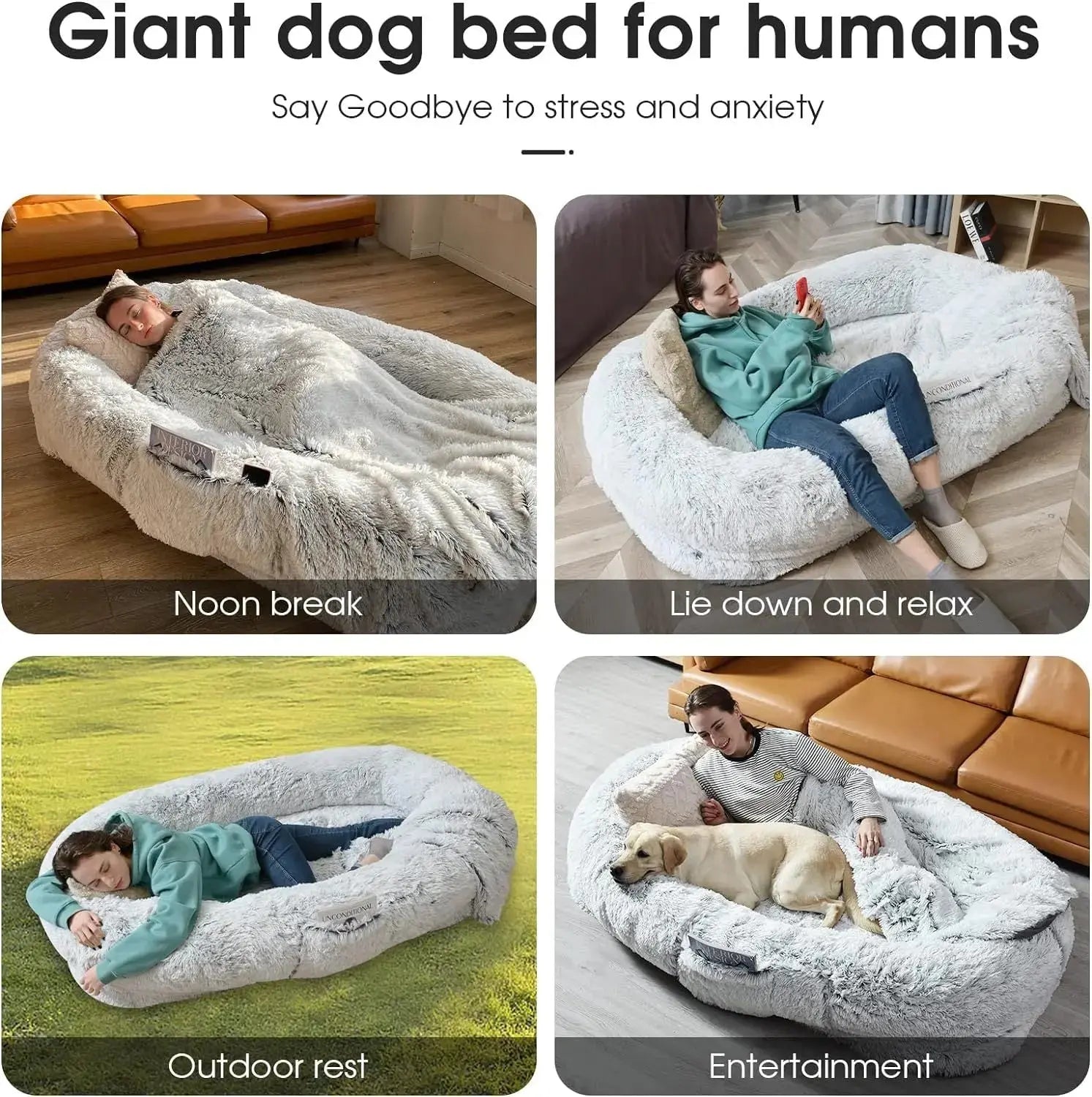 Orthopedic Human Dog Bed – Large Cozy Lounger for Relaxing STTM