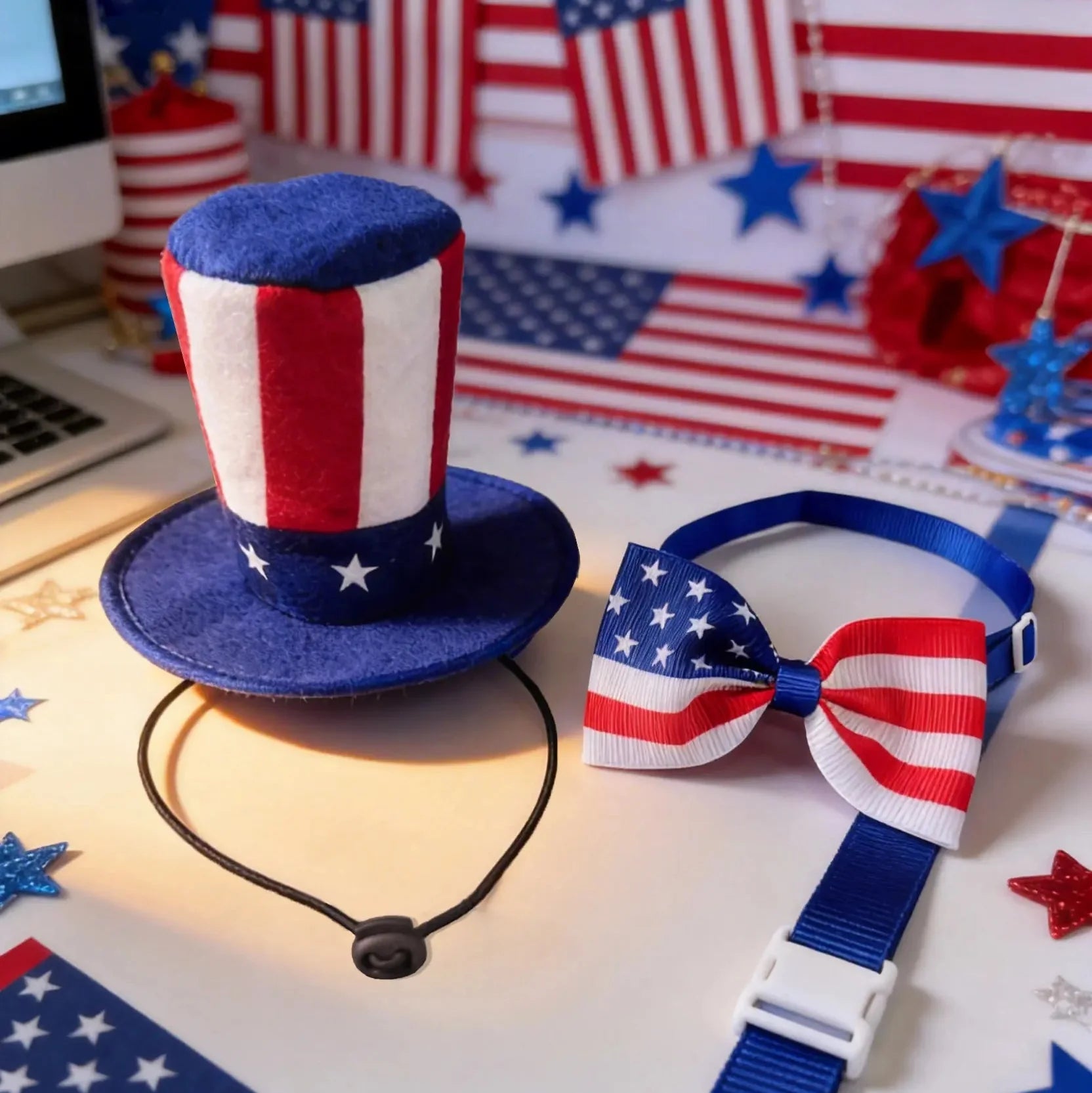 Patriotic USA Pet Hat & Bow Tie Set
