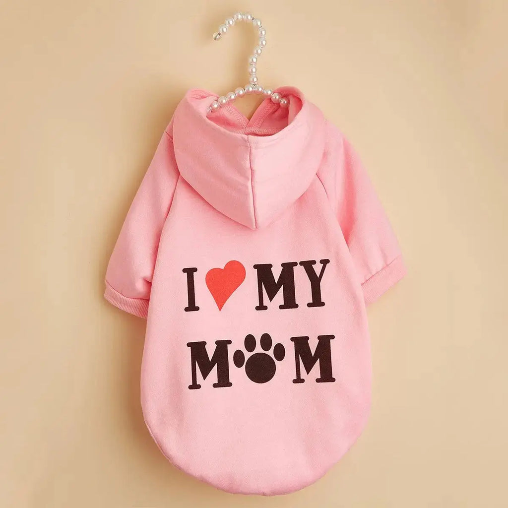 Cute Pet Hoodie – "I Love My Mom” Dog & Cat Apparel STTM