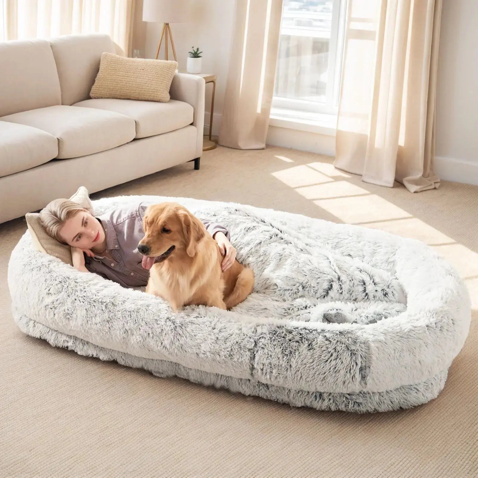 Orthopedic Human Dog Bed – Large Cozy Lounger for Relaxing STTM