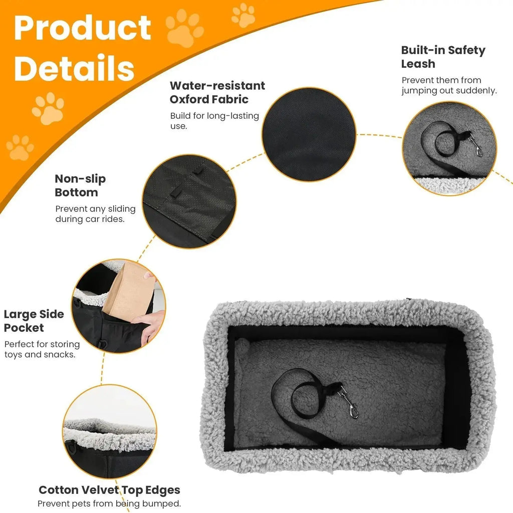 Small Pet Car Seat – Cozy Console Booster for Dogs & Cats STTM
