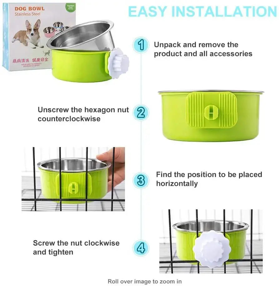 Hanging Dog & Cat Bowl – Stainless Steel Cage Feeding Bowl STTM