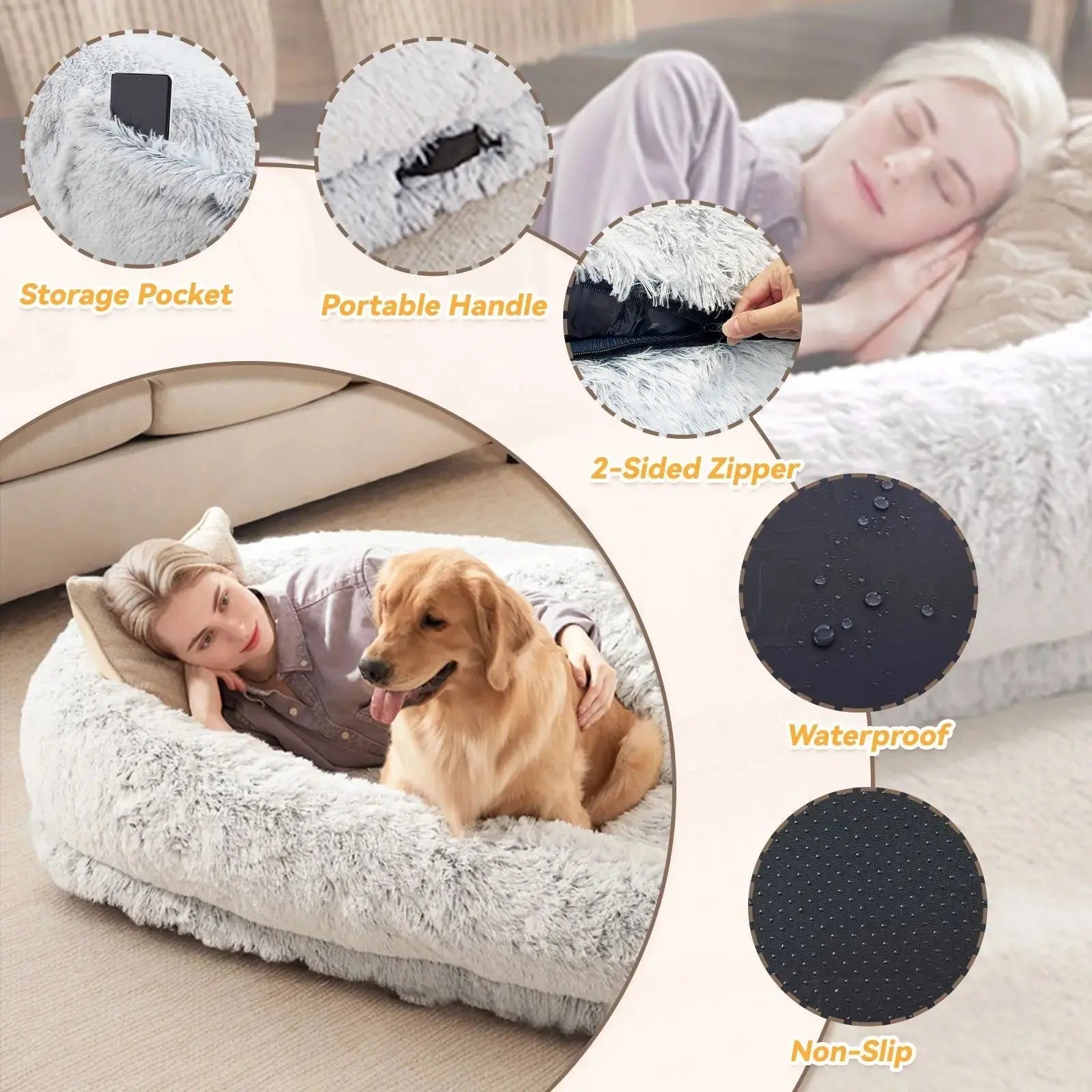 Orthopedic Human Dog Bed – Large Cozy Lounger for Relaxing STTM