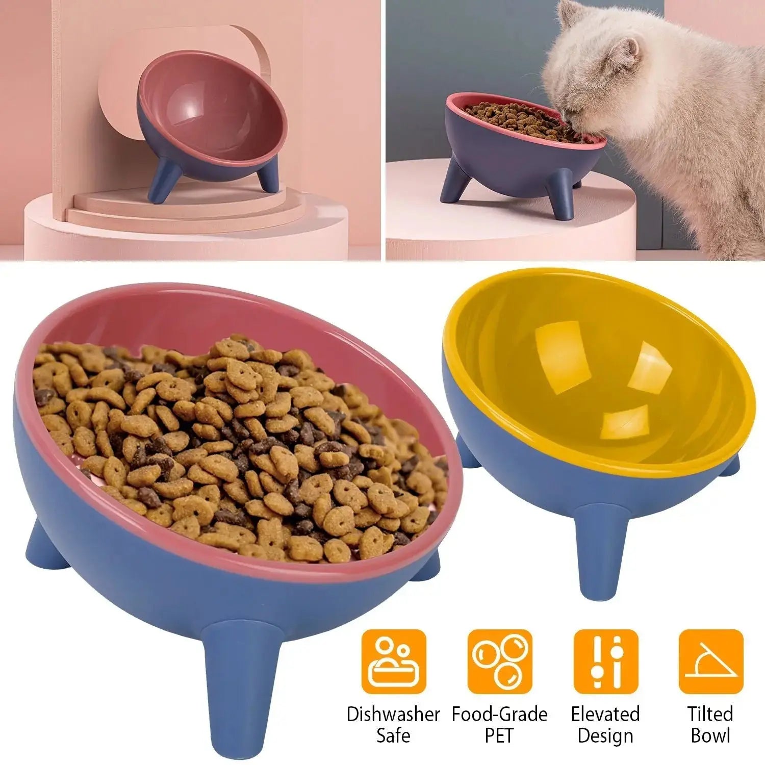 Raised Pet Bowl – Tilted Feeding Bowl for Cats & Small Dogs STTM