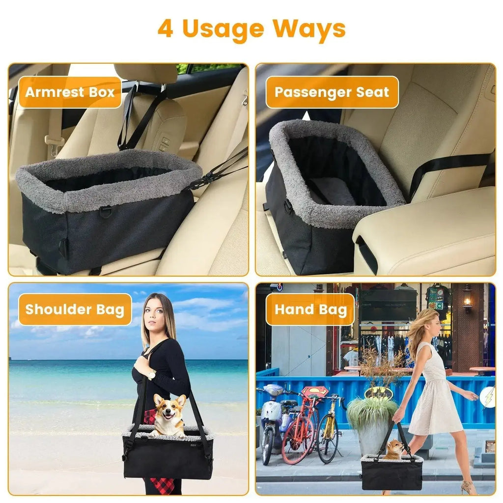 Small Pet Car Seat – Cozy Console Booster for Dogs & Cats STTM