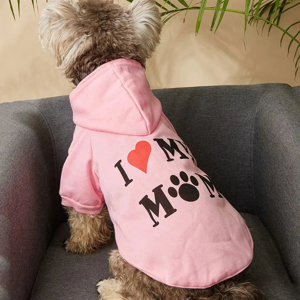 Cute Pet Hoodie – "I Love My Mom” Dog & Cat Apparel STTM
