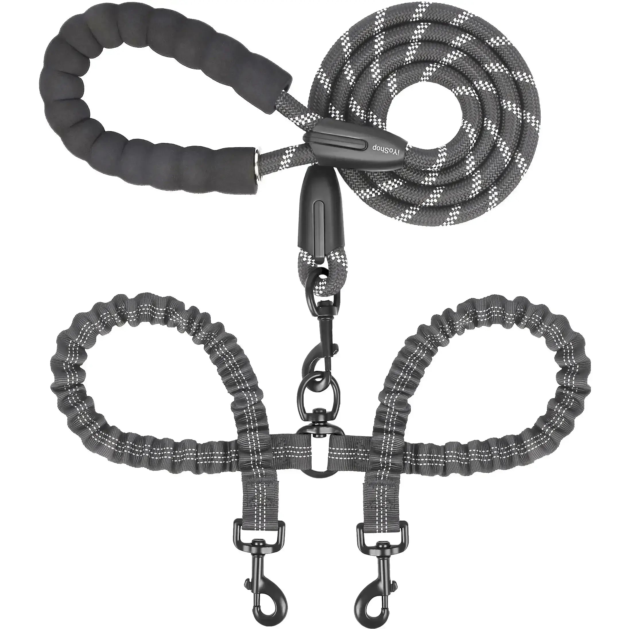 Dual Dog Leash – No-Tangle 360° Swivel Bungee Leash for Two Dogs Fursera