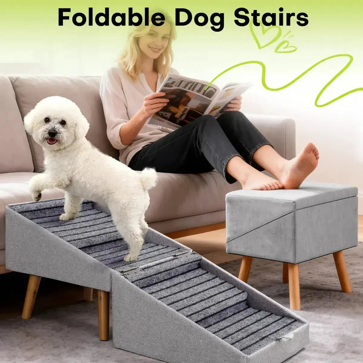 Dog Stairs Ramp – Convertible Ottoman for Small & Senior Dogs Fursera