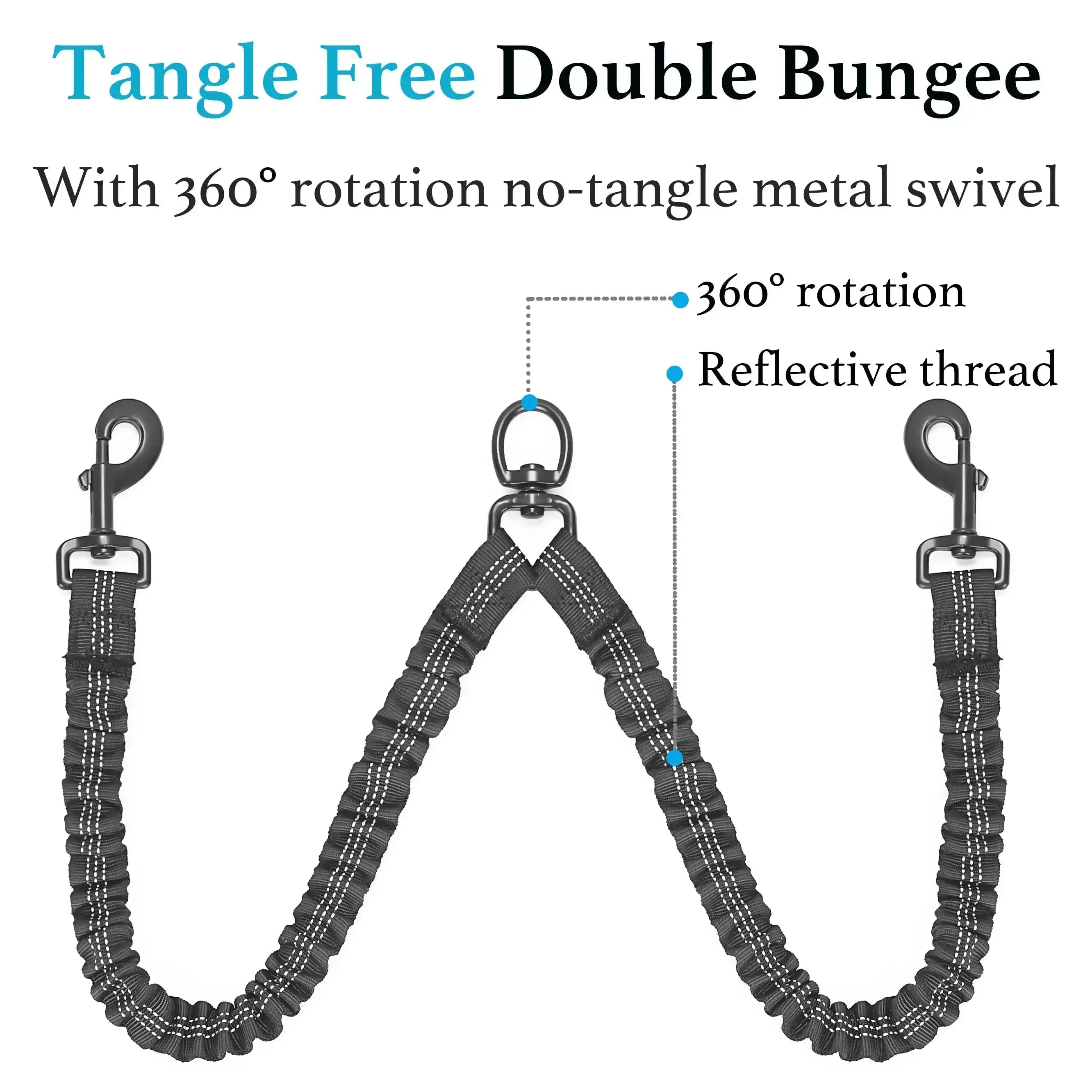 Dual Dog Leash – No-Tangle 360° Swivel Bungee Leash for Two Dogs Fursera