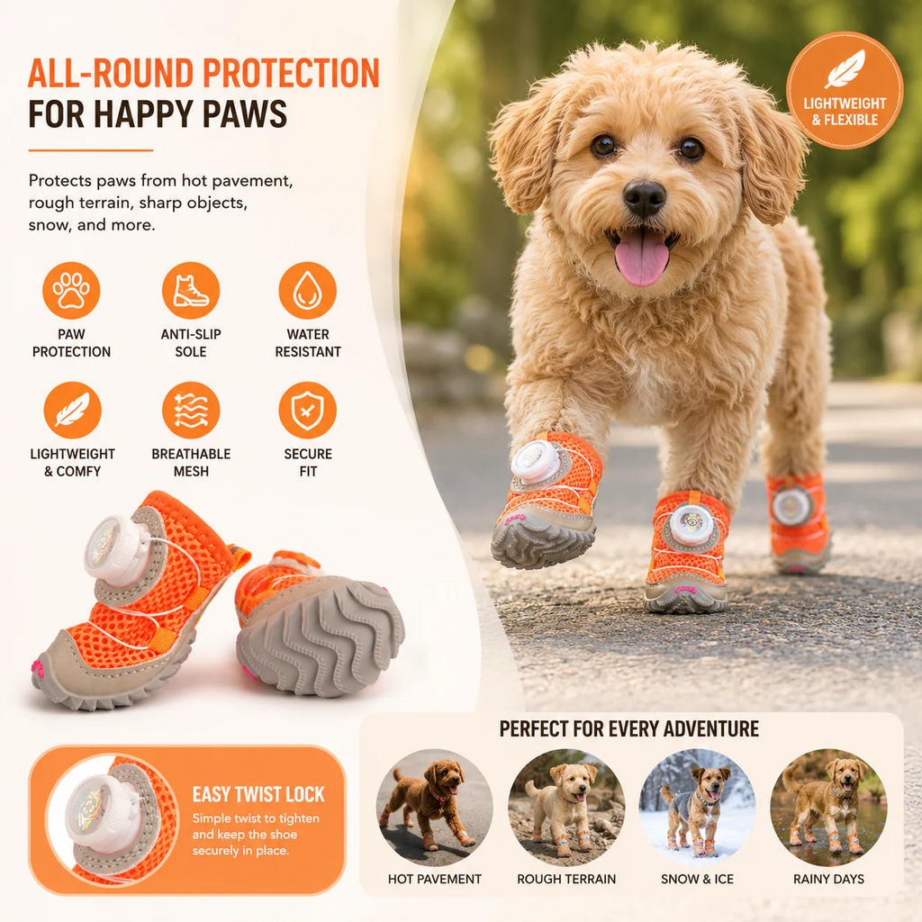 Breathable Anti-Slip Waterproof Dog Boots (4-Pack)